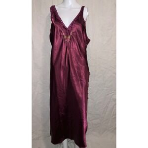 Whimsy Goth Cinema Etoile Burgundy Satin Lace Trim Floral  Embroidered Gown
